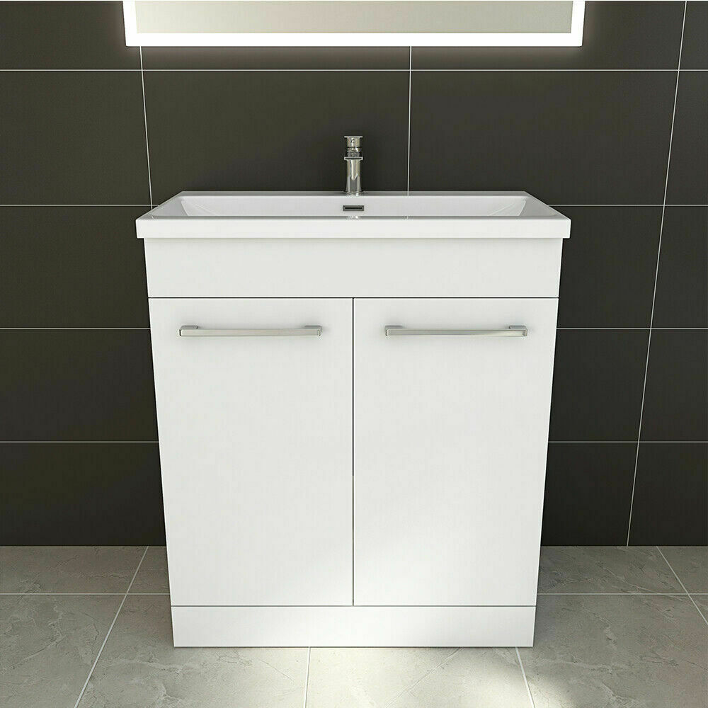 VeeBath Linx Bathroom Furniture Combination Set High Gloss White Vanity Basin Unit & Laundry Storage Cabinet 800mm