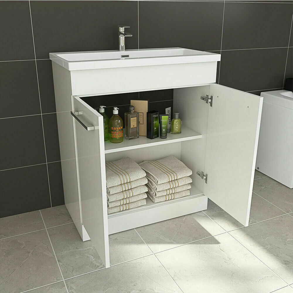 VeeBath Linx Bathroom Furniture Combination Set High Gloss White Vanity Basin Unit & Laundry Storage Cabinet 800mm